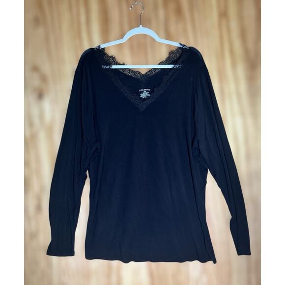 Lane Bryant Plus Sz 18/20 Lot Of 2 Black/Gray Lace Trim V-Neck Top Staple Basic - Picture 1 of 8